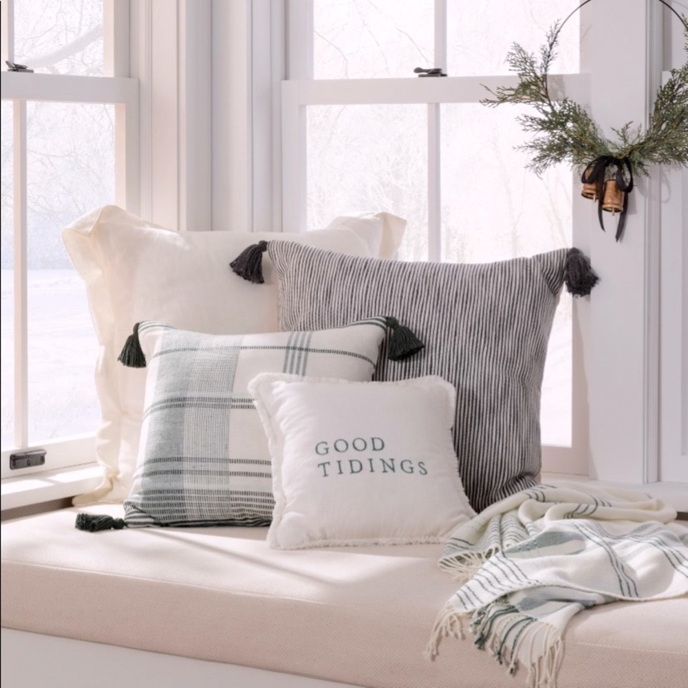 Hearth and Hand green/cream plaid pillow